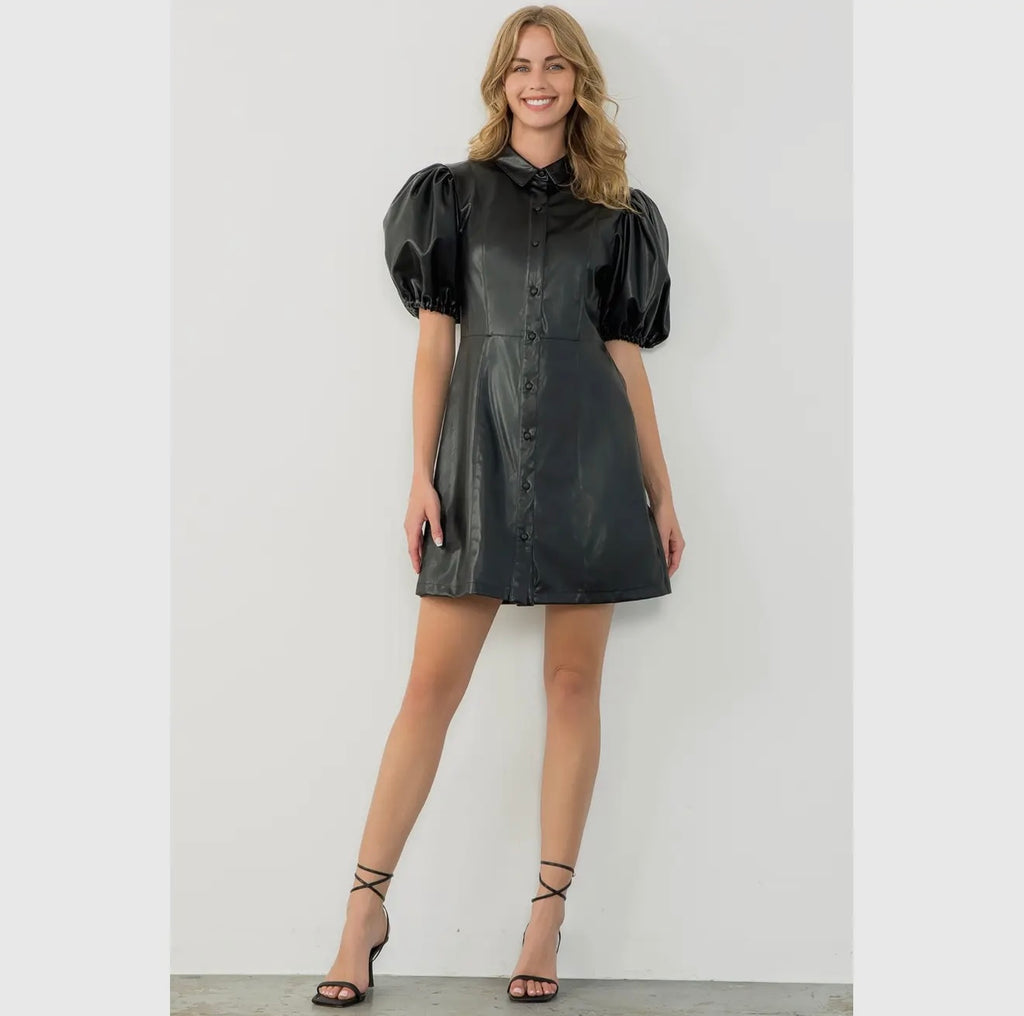 Short Sleeve Button Up Leather Dress Small Short Sleeve Button Up Leather Dress Small