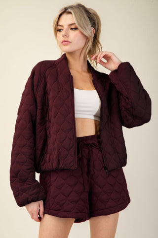 Dark Cherry Quilted Bomber Jacket/Skort Set