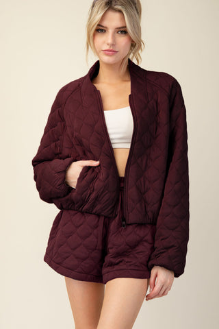 Dark Cherry Quilted Bomber Jacket/Skort Set
