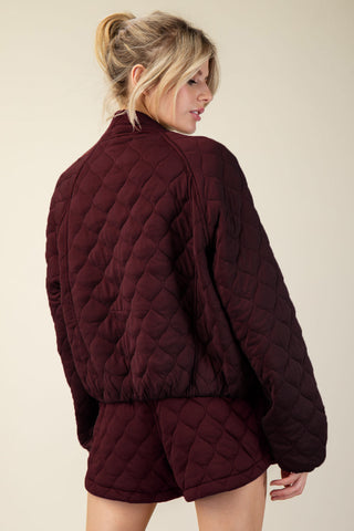 Dark Cherry Quilted Bomber Jacket/Skort Set