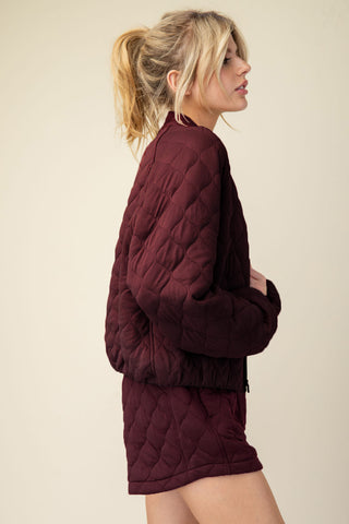 Dark Cherry Quilted Bomber Jacket/Skort Set