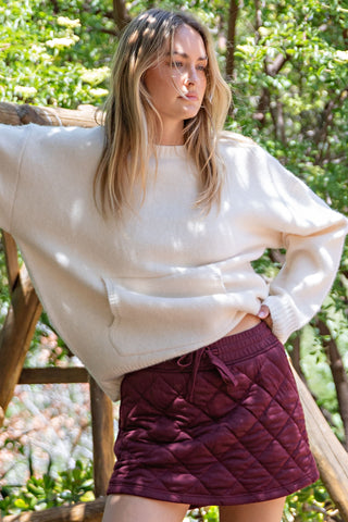 Dark Cherry Quilted Bomber Jacket/Skort Set