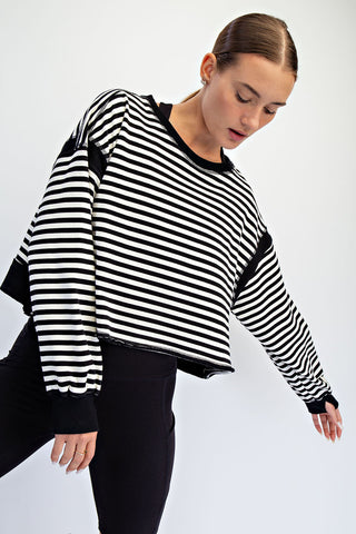 Striped Open Back Long Sleeve Top