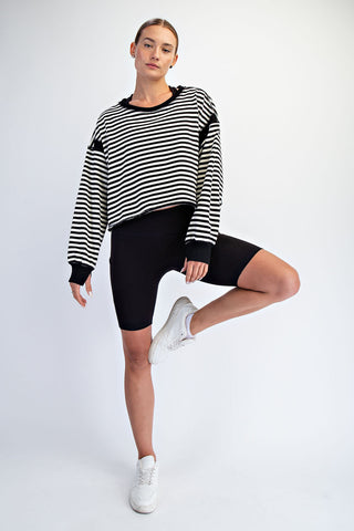 Striped Open Back Long Sleeve Top