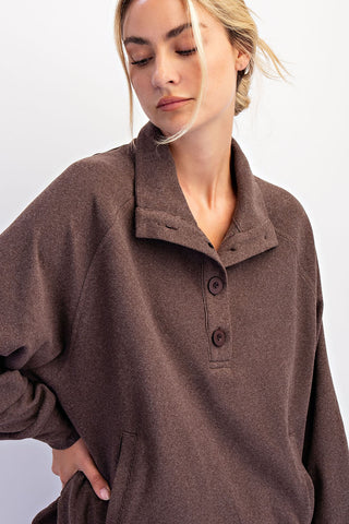 Espresso Rib Brushed Long Sleeve Button Collar Top/Pant Set