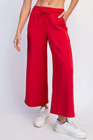 True Red Modal Scuba Luxe Half Zip Jacket/Cropped Wide Pant Set