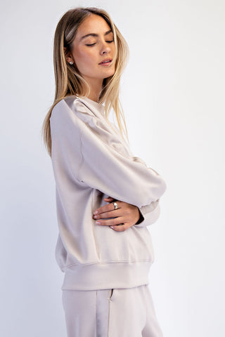 Modal Scuba Luxe Satin Crew Neck Pullover - Mocha Cream