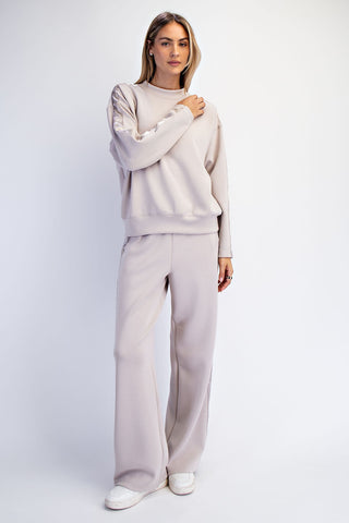 Modal Scuba Luxe Satin Crew Neck Pullover - Mocha Cream