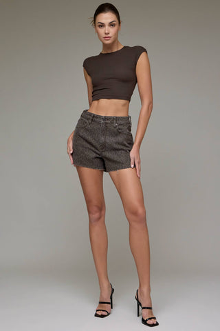 Brown Cheetah High Rise 3" Inseam Shorts by Hidden Denim