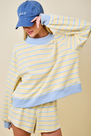 Mockneck Stripe Sweatshirt Lounge Top - Matching Shorts Available!