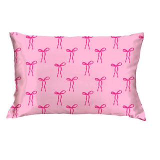 Tied with a Bow Satin Pillow Case is a pink pillowcase with fuchsia pink bow pattern