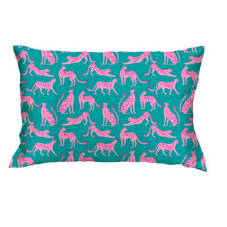 See ya, Cheetah Satin Pillow Case is an emerald pillow with pink cheetah pattern 