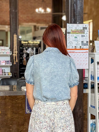 Light Denim Tencel Puff Sleeve Top