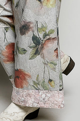 Oversized Crochet Patched Studded Floral Print Pants by POL Clothing