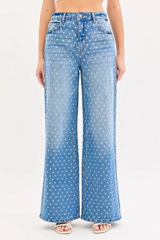 Dotted-Up High Rise Wide Leg Jeans