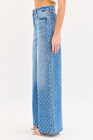 Dotted-Up High Rise Wide Leg Jeans