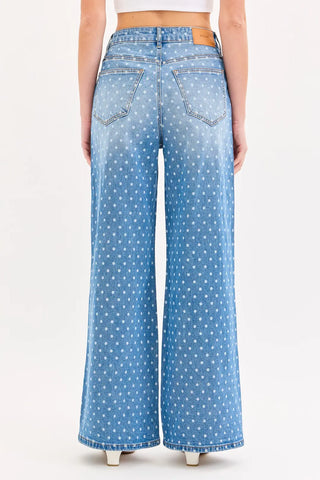 Dotted-Up High Rise Wide Leg Jeans