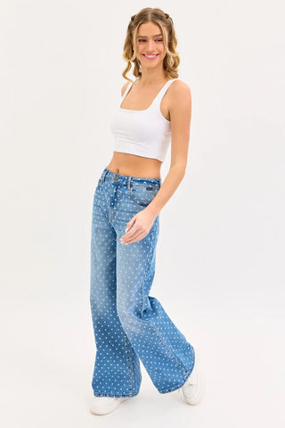 Dotted-Up High Rise Wide Leg Jeans