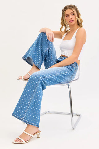 Dotted-Up High Rise Wide Leg Jeans