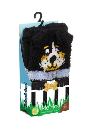 Dog Embellished Plush Crew Socks is a pair of non-skid plush socks