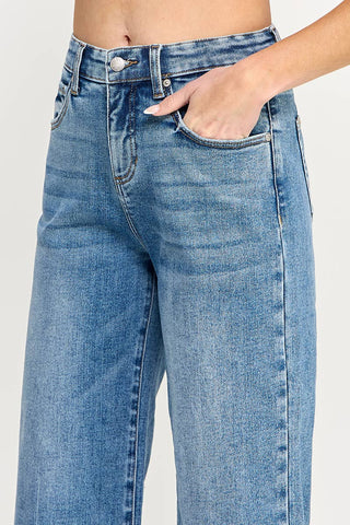 High Rise Crop Wide Leg Jeans w/ Released Hem