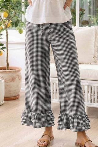Gingham Casual Ruffled Hem Cropped Pants - 4 Colors!