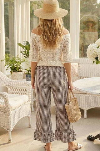 Gingham Casual Ruffled Hem Cropped Pants - 4 Colors!