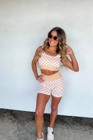 Checker Bra & Biker Shorts Sets - 4 Colors!
