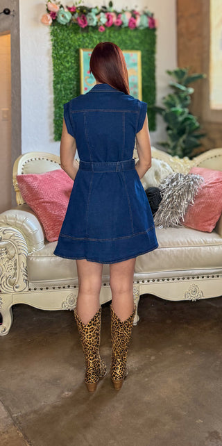 Denim Cap Sleeve Dress w/ Removable Belt