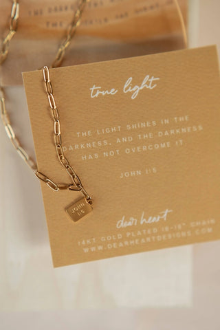 "True Light" Mini Tag Necklace - John 1:5