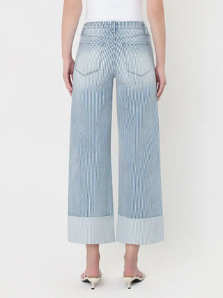 Olivia High Rise Cuffed Striped Crop Wide Jeans by Vervet