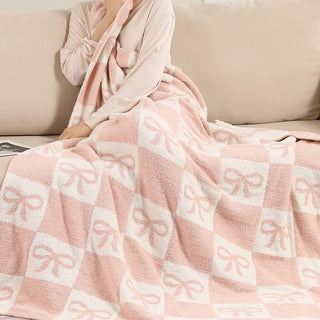 Ribbon and Checkered Cozy Soft Throw Blanket - 2 Colors!