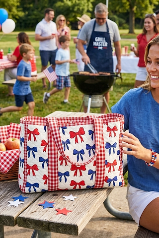 All American Bow Print Quilted Tote Bag
