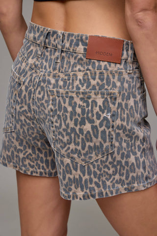 Cheetah Stretch Clean Mid Rise Dad Shorts by Hidden Denim