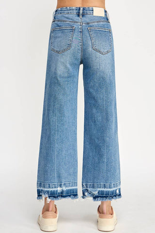 High Rise Crop Wide Leg Jeans w/ Released Hem