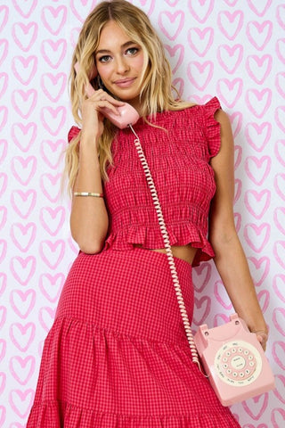 Red Gingham Sleeveless Smocked Crop Top - Matching Skirt Available!