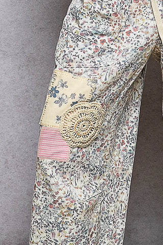 Twill Floral Denim Patchwork Pants by POL Clothing