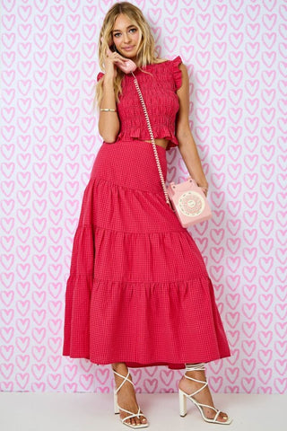 Red Gingham Sleeveless Smocked Crop Top - Matching Skirt Available!