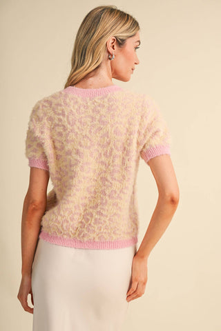 Fuzzy Leopard Short Sleeve Sweater