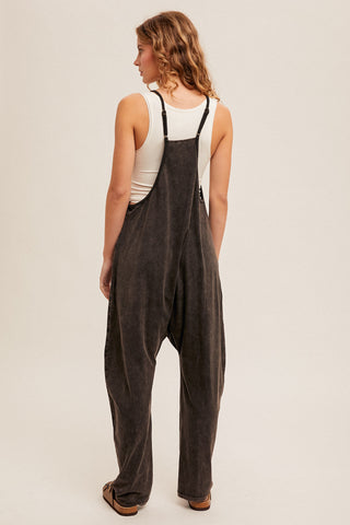 Snow Washed Oversized Jumpsuit in Black