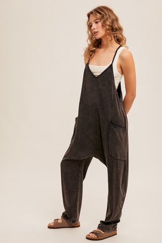 Snow Washed Oversized Jumpsuit in Black