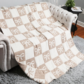 Ribbon and Checkered Cozy Soft Throw Blanket - 2 Colors!