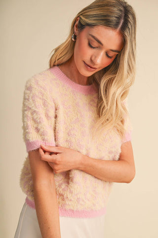 Fuzzy Leopard Short Sleeve Sweater
