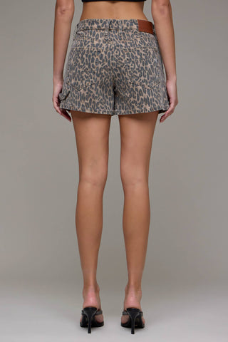 Cheetah Stretch Clean Mid Rise Dad Shorts by Hidden Denim