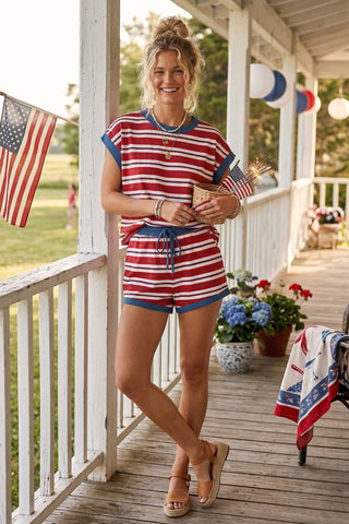 Red, White & Blue Americana Striped Lounge/Shorts Set - 2 Options!