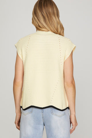 Drop Shoulder Floral Scallop Hem Sweater Top