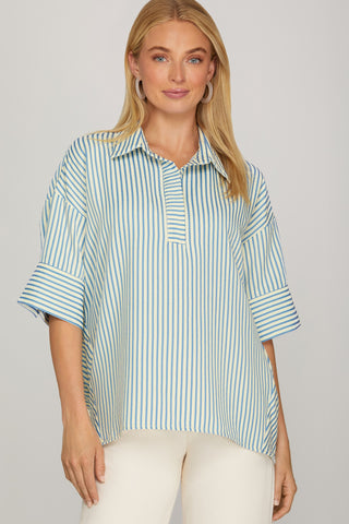 Oversized Short Sleeve Striped Top - 2 Colors!