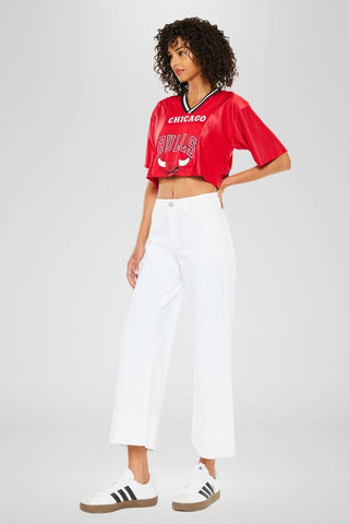 White High Rise Cropped Wide Leg Jeans by KanCan