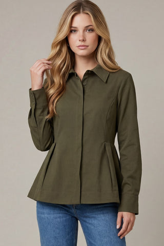 Long Sleeve Peplum Button Down Top - 4 Colors!