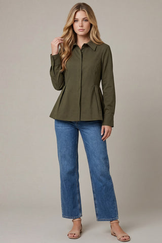 Long Sleeve Peplum Button Down Top - 4 Colors!